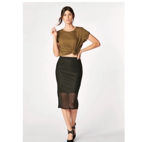 Donna Mizani Black Skirt NWT Sheer Mesh Layered Stretch Pull On Pencil Midi - Picture 2 of 11
